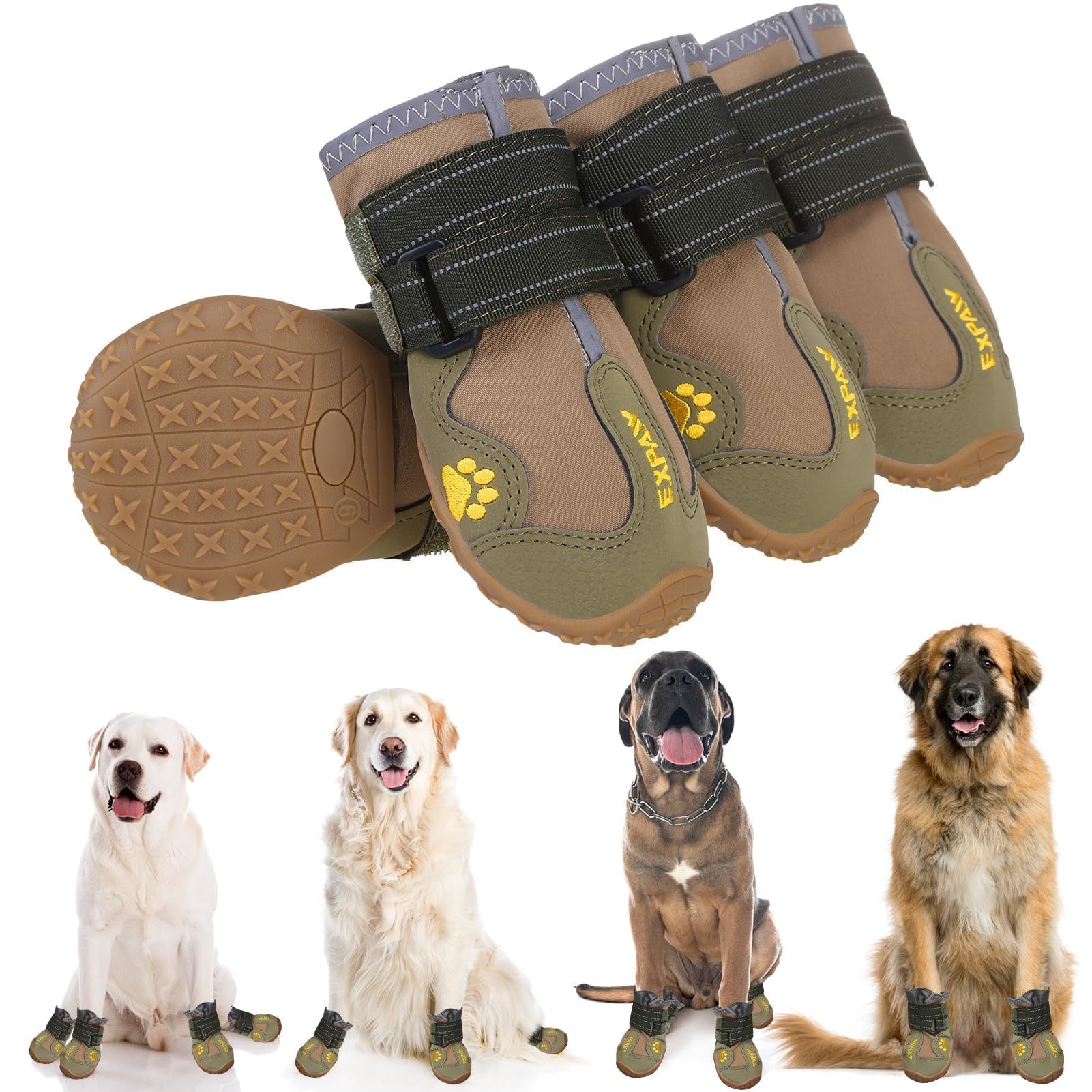 EXPAWLORER anti-slip dog shoes front view for secure traction