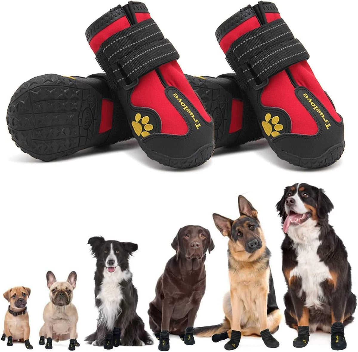 EXPAWLORER anti-slip dog shoes with reflective straps improve nighttime visibility.