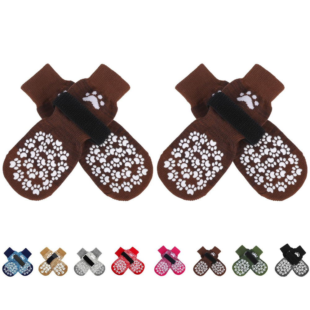 EXPAWLORER anti-slip dog socks on paw providing indoor traction and comfort.