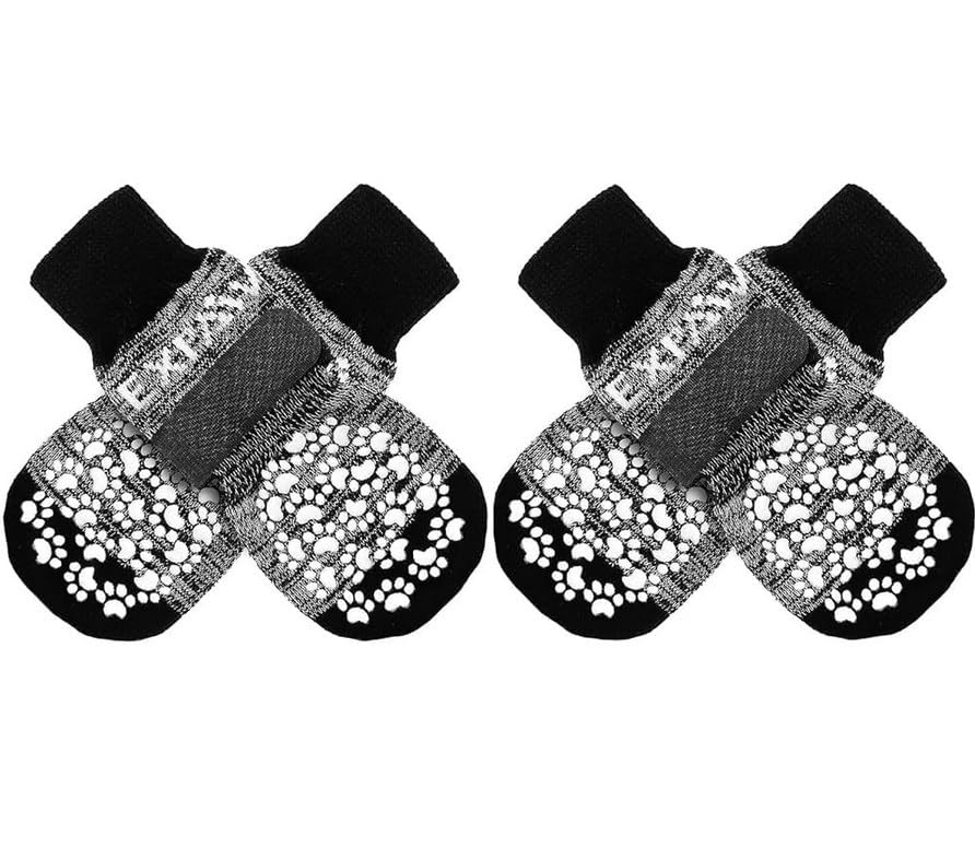 expawlorer anti-slip dog socks with paw grips provide traction on hardwood floors