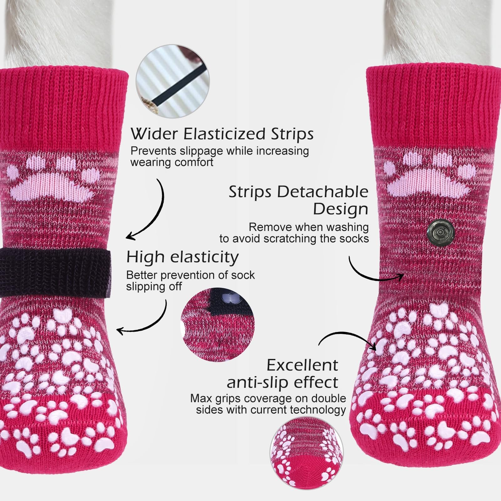 EXPAWLORER anti-slip dog socks rose with paw-grip bars for secure indoor footing