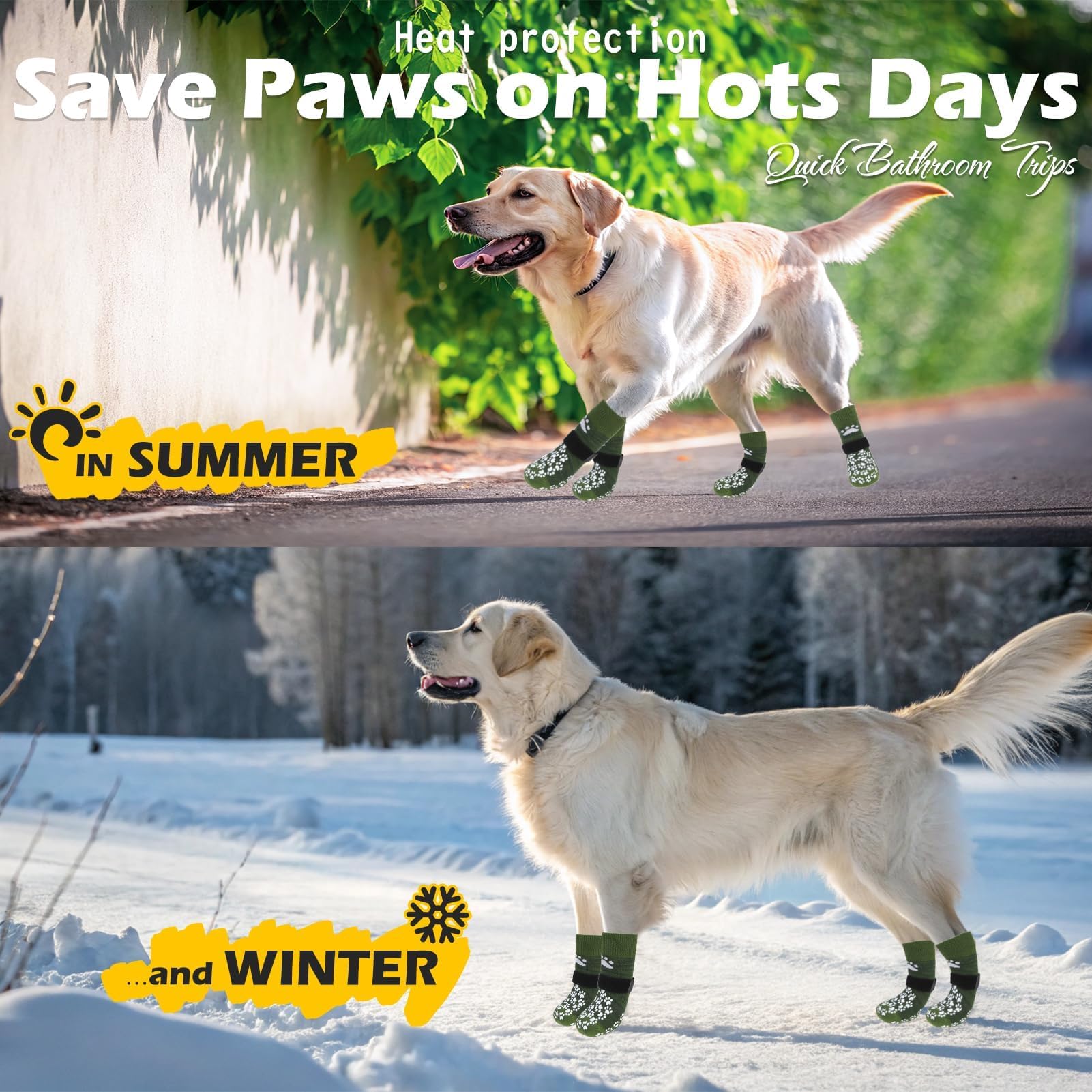 EXPAWLOR army-green dog socks shown on pavement for outdoor wear