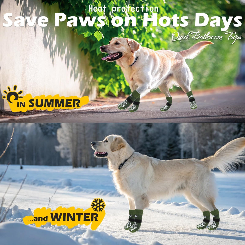 EXPAWLOR army-green dog socks shown on pavement for outdoor wear