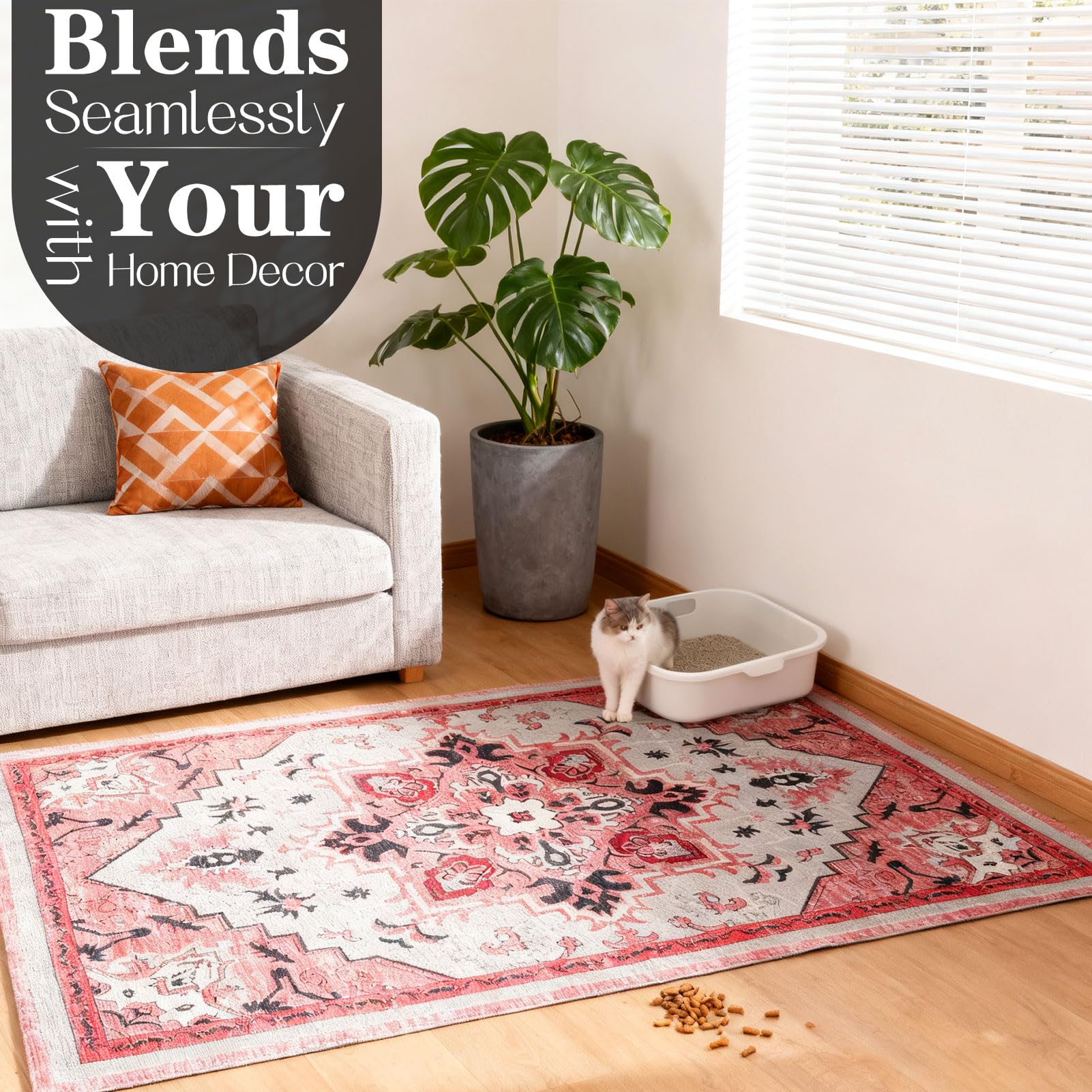 EXPAWLORER cat litter mat stylish pink retro color complements home decor.