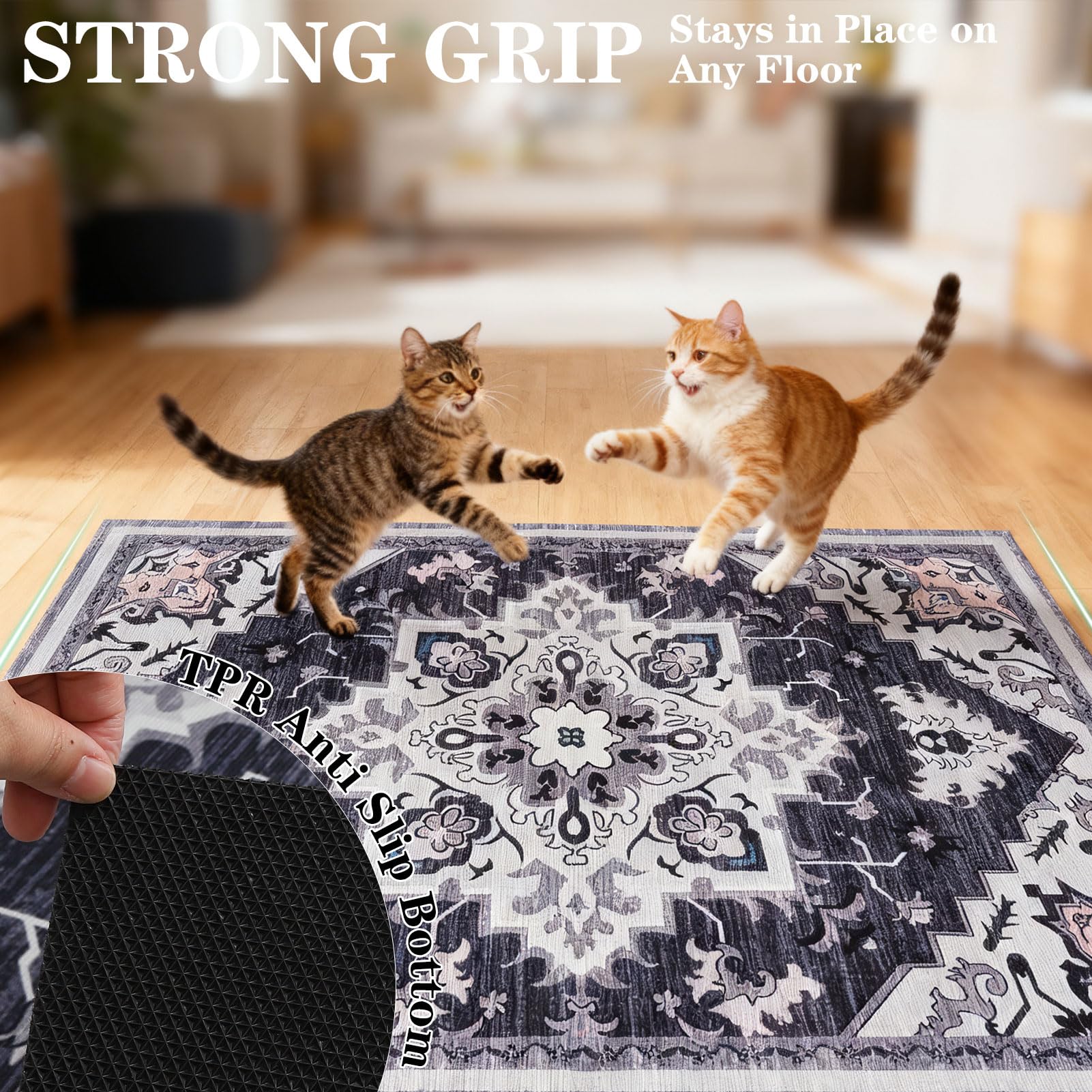 EXPAWLORER Cat Litter Mat under litter box reduces tracking and mess.