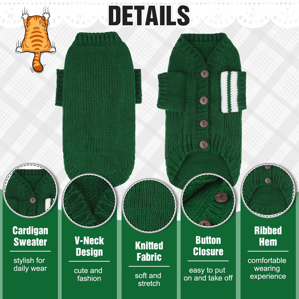 EXPAWLORER cat sweater cardigan back view in green, full back coverage.