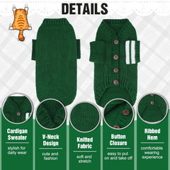 EXPAWLORER cat sweater cardigan back view in green, full back coverage.