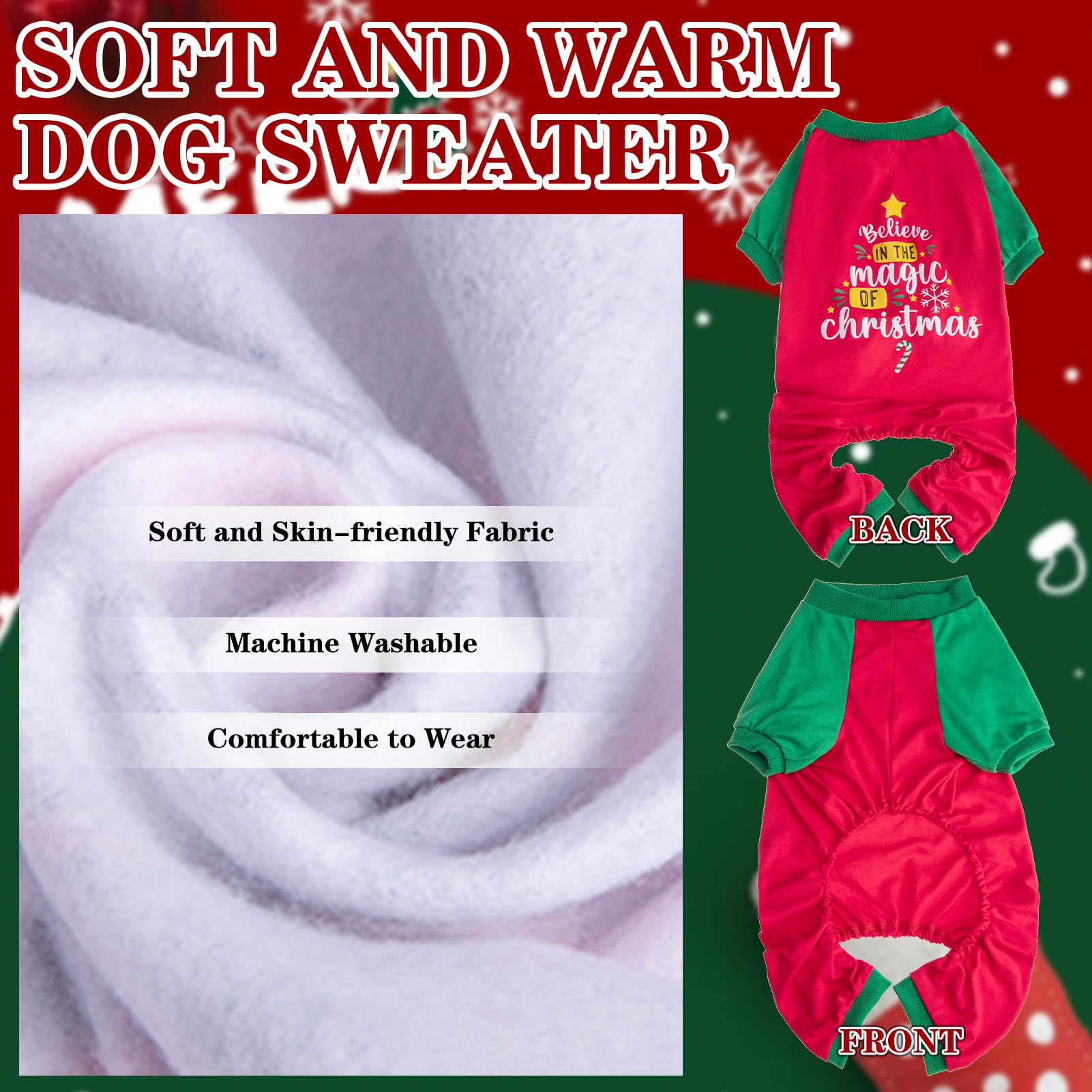 EXPAWLORER Christmas dog pajamas closeup knit fabric emphasizes soft warmth and durability