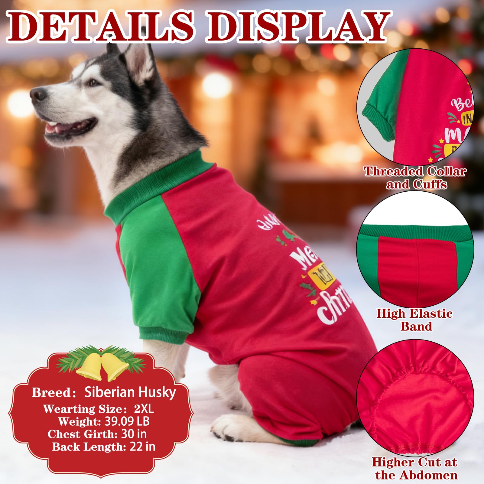 EXPAWLORER Christmas dog pajamas heat-transfer print adds festive style for holiday photos