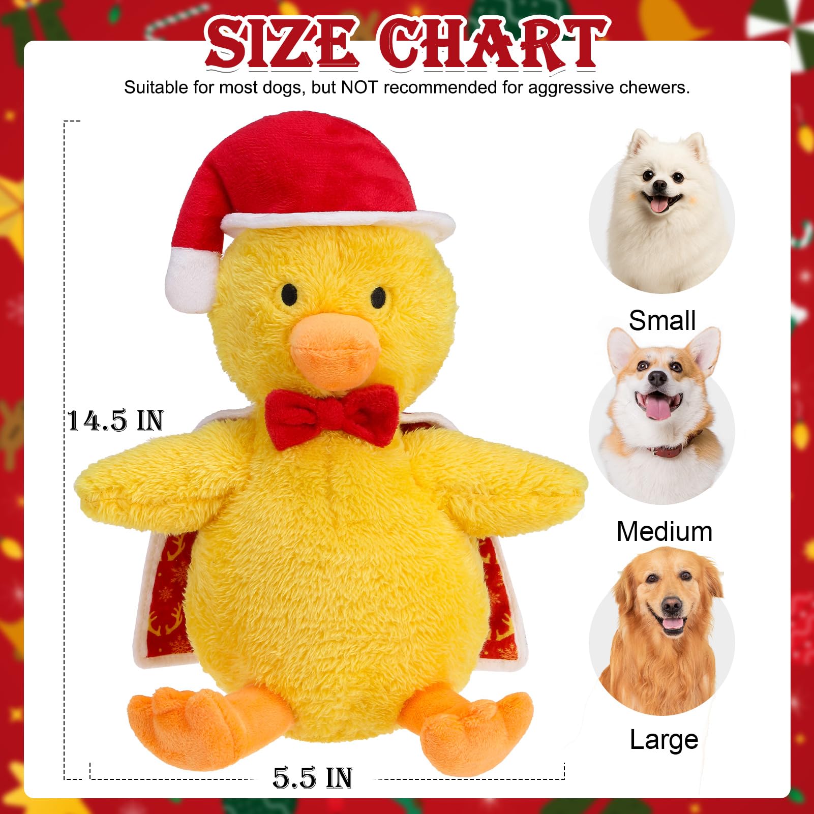 EXPAWLORER Christmas squeaky duck toy body squeaker adds variety to chewing sessions.