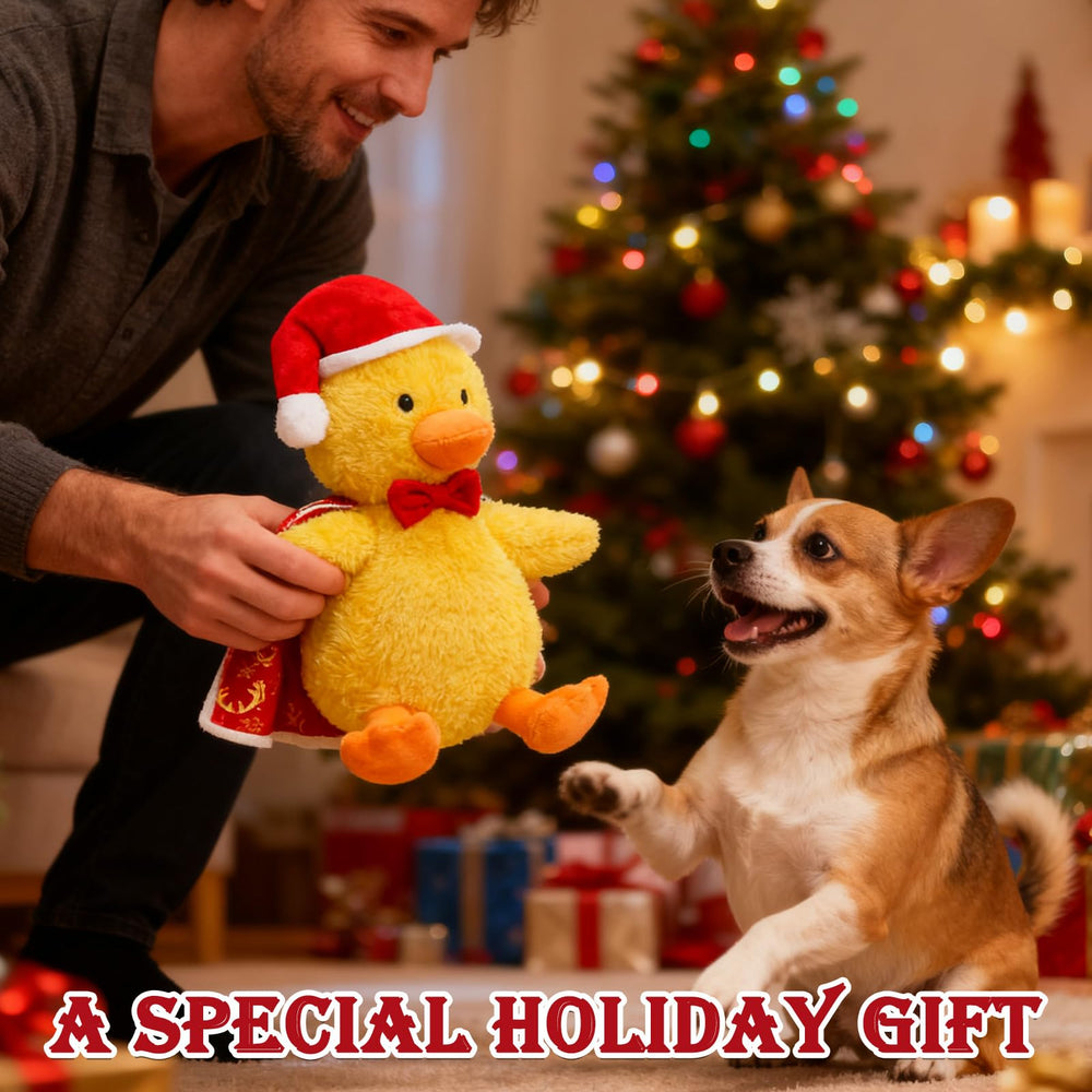 EXPAWLORER Christmas squeaky duck toy photo-ready for holiday memories.