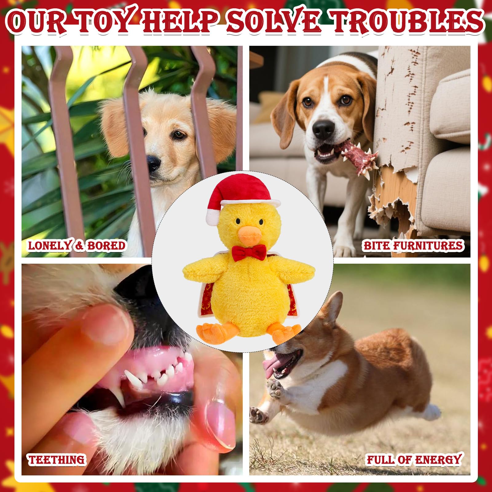 EXPAWLORER Christmas squeaky duck toy suited for small dogs for indoor fun.
