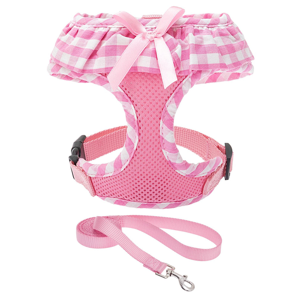 EXPAWLORER cute dog harness pink checkered step-in design for easy everyday walks