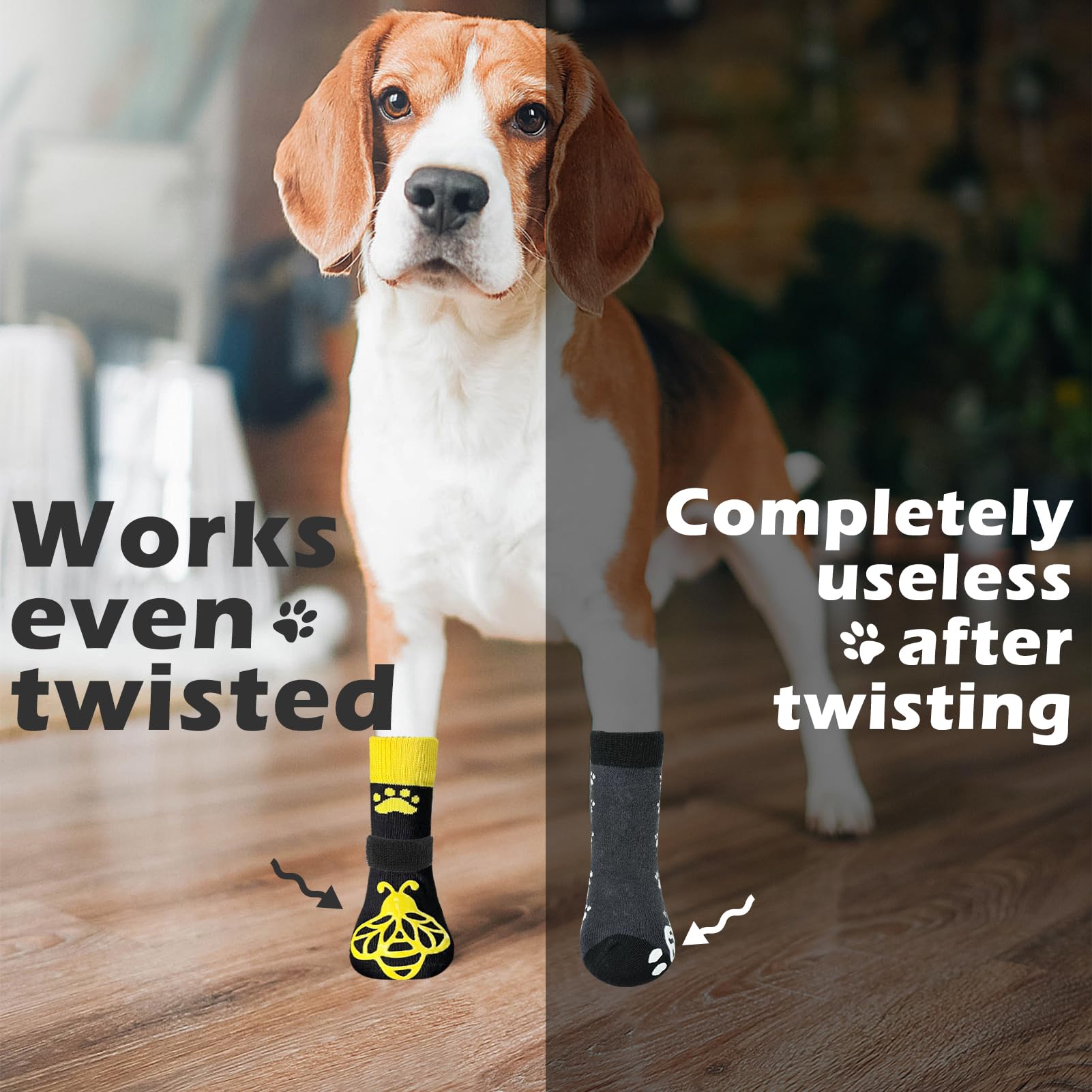 EXPAWLORER dog boots aid seniors in slippery hardwood floors.