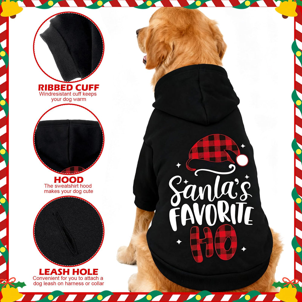 EXPAWLORER dog Christmas hoodie back view showcasing festive Santa print and snug fit.