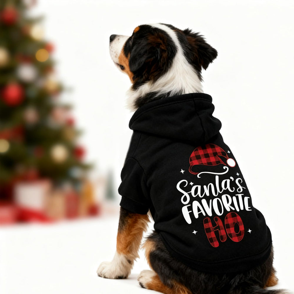 EXPAWLORER dog Christmas hoodie size L label highlights fit guidance.
