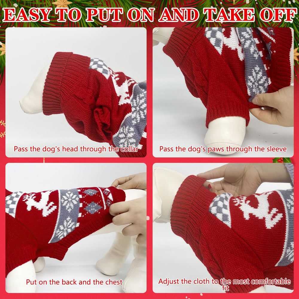 EXPAWLORER dog Christmas sweater back pattern adds festive style for photos.
