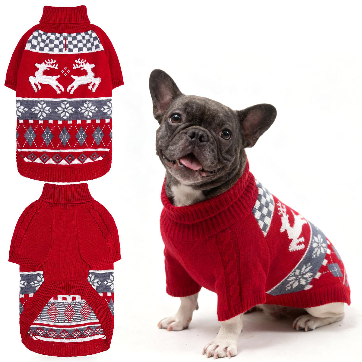 EXPAWLORER dog Christmas sweater front view offers cozy warmth for winter walks.