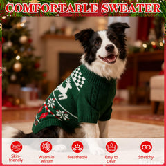 EXPAWLORER dog Christmas sweater green back view emphasizes leash-friendly design for outdoor strolls