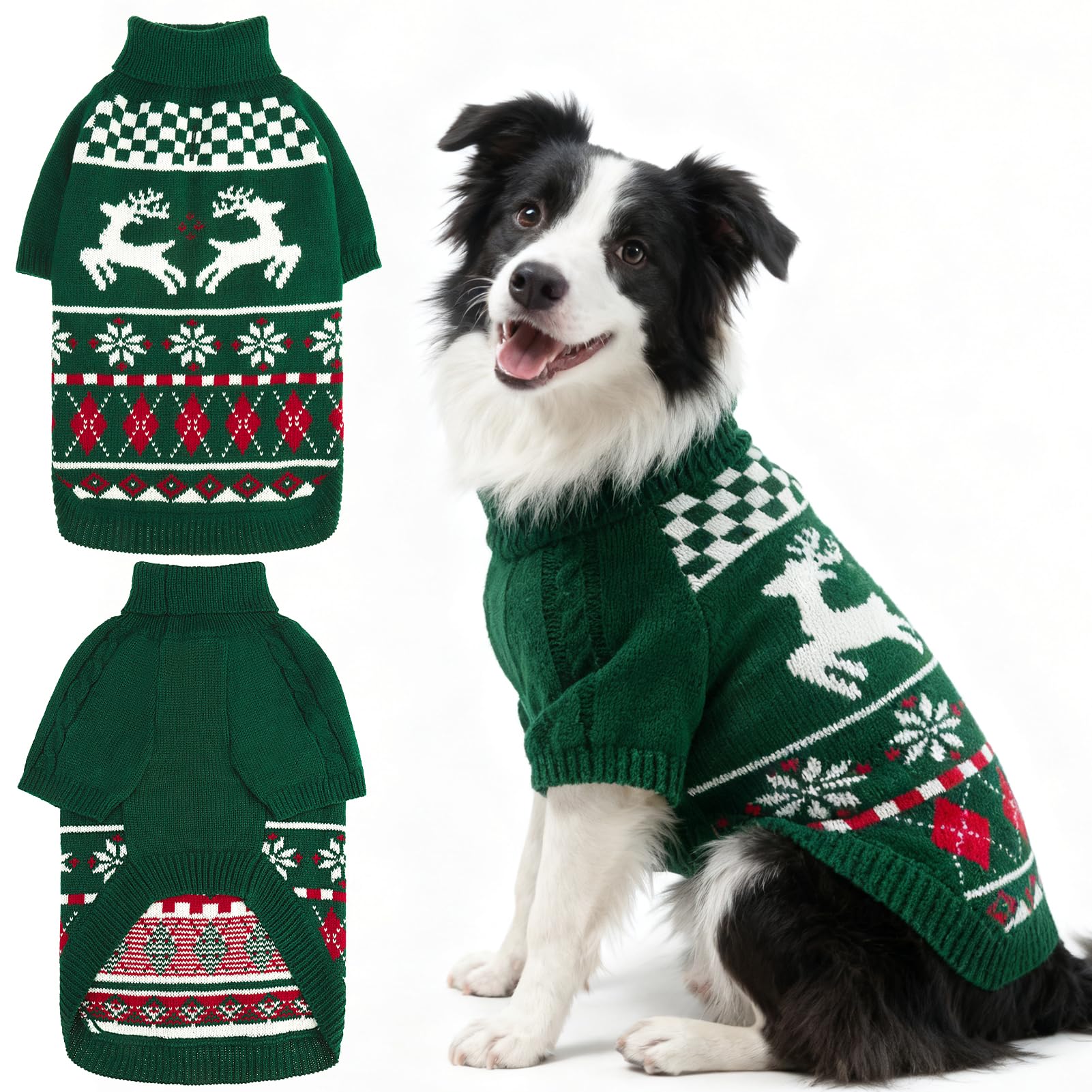 EXPAWLORER dog Christmas sweater green front view highlights cozy knit warmth