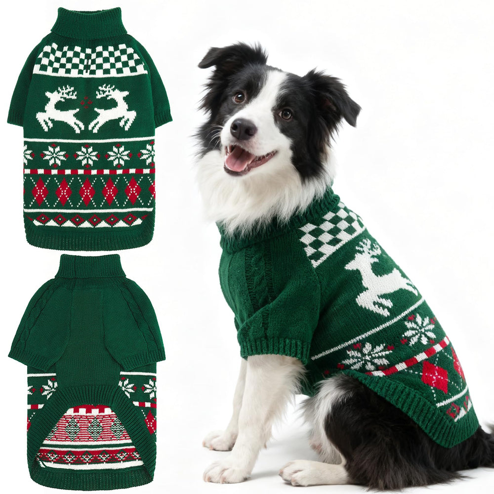 EXPAWLORER dog Christmas sweater green front view highlights cozy knit warmth
