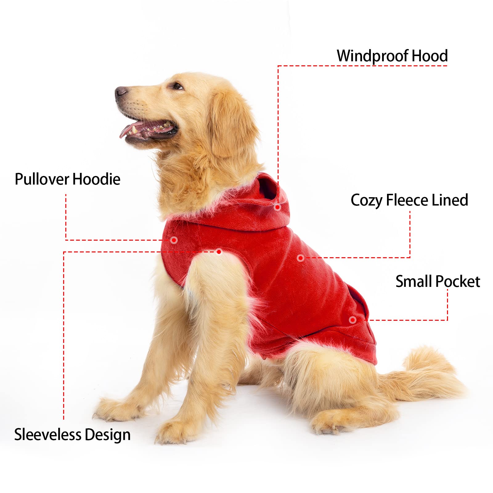 EXPAWLORER dog hoodie fleece vest back view shows snug fit for winter wear.