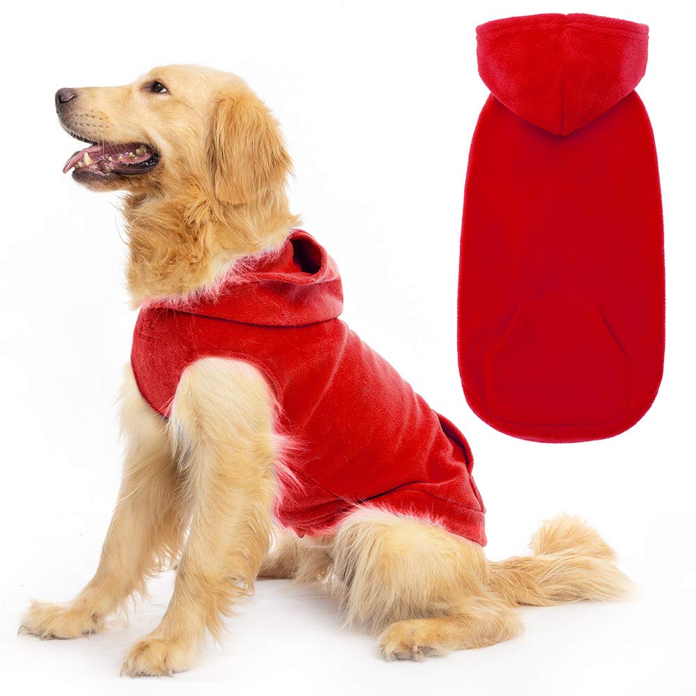 EXPAWLORER dog hoodie fleece vest front view keeps red XXL dog warm on walks.