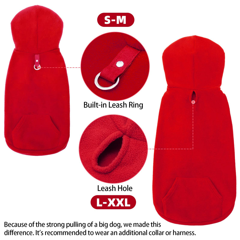 EXPAWLORER dog hoodie fleece vest with leash hole for easy leash attachment.