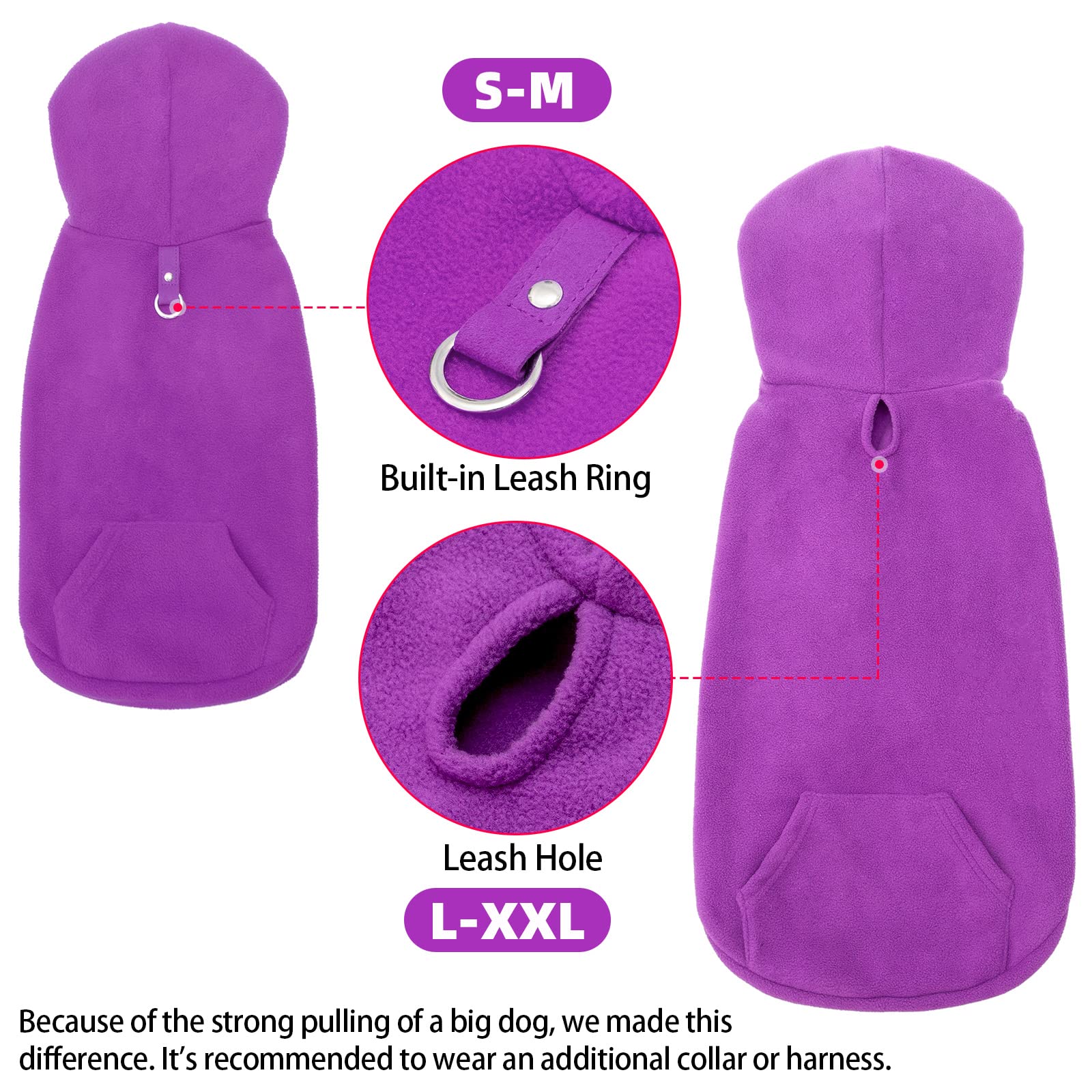 EXPAWLORER dog hoodie-purple-xxl-on-dog demonstrates size-ready warmth