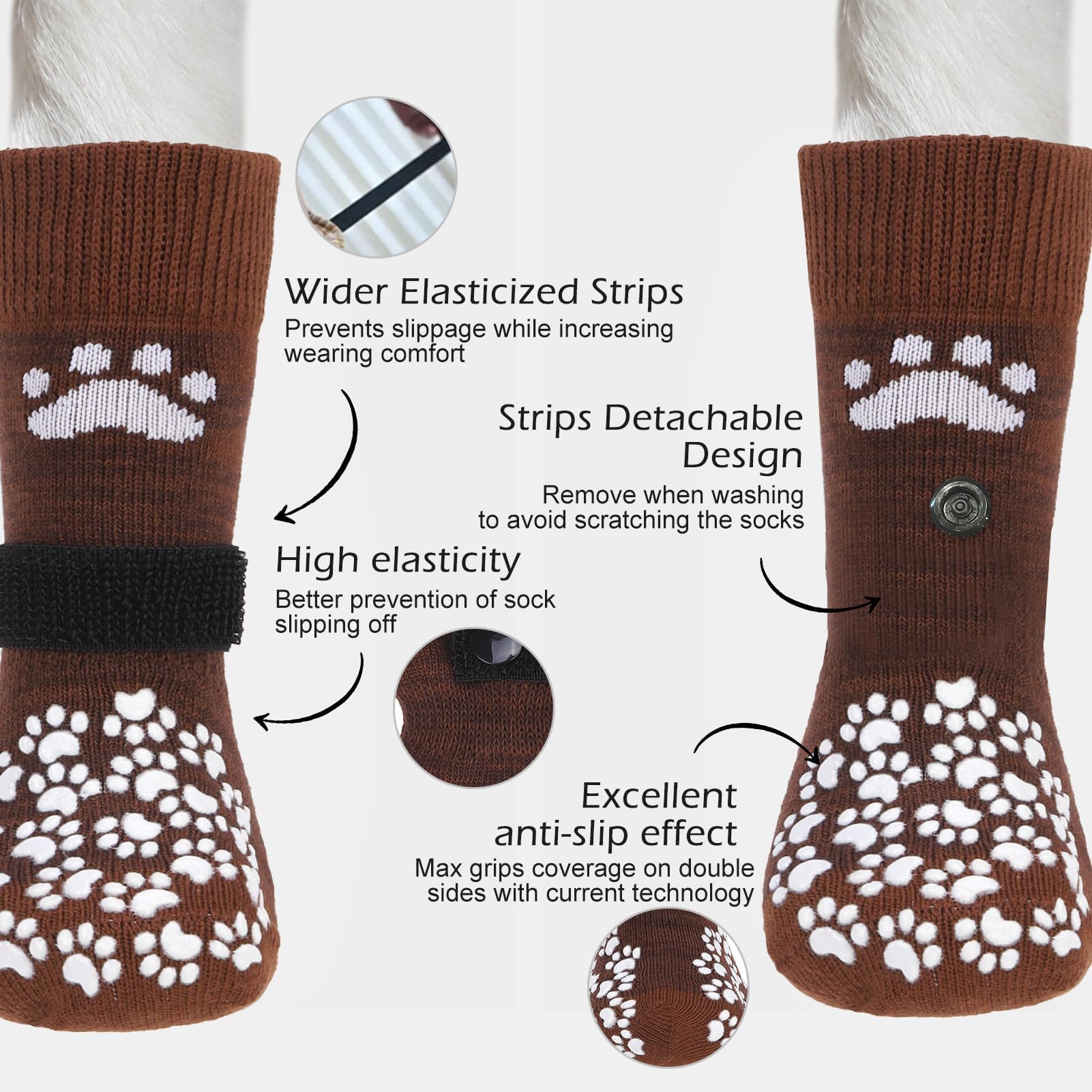 EXPAWLORER dog sock close-up showing 21 paw grips for enhanced floor traction.