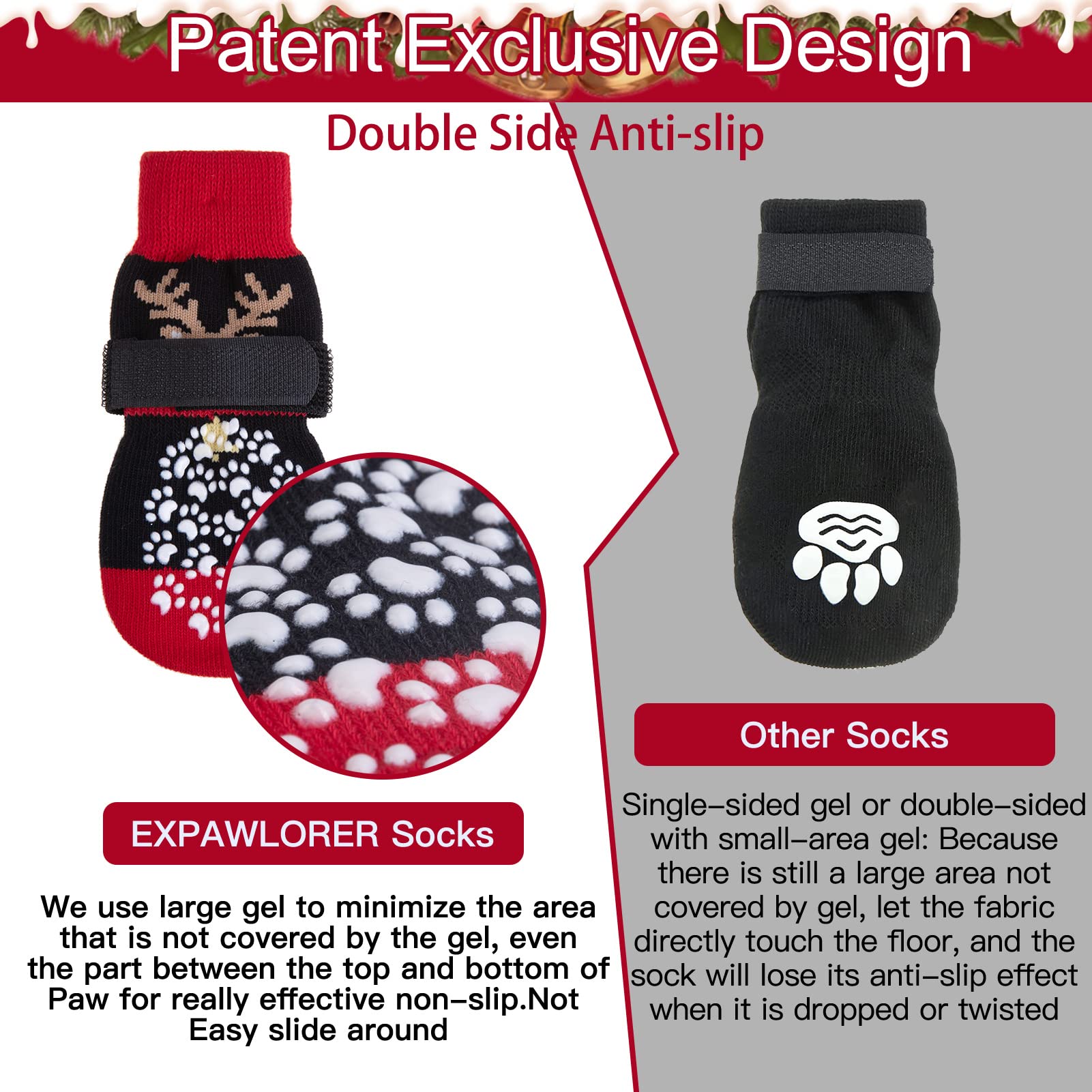 EXPAWLORER dog socks adjustable belt closeup for secure, comfortable fit