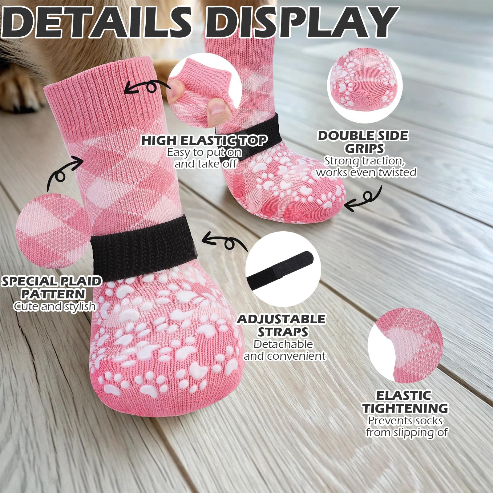 EXPAWLORER dog socks with adjustable strap prevent slipping and falling off during playtime.
