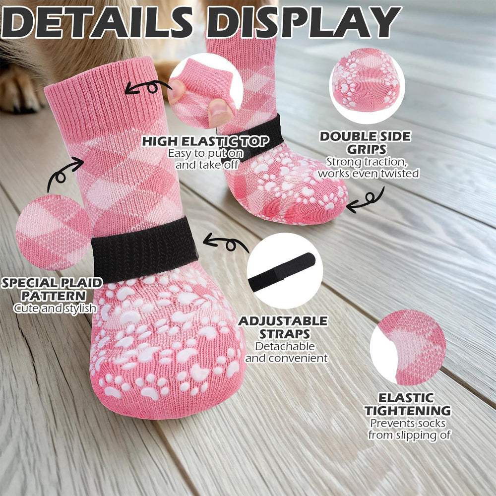 EXPAWLORER dog socks with adjustable strap prevent slipping and falling off during playtime.