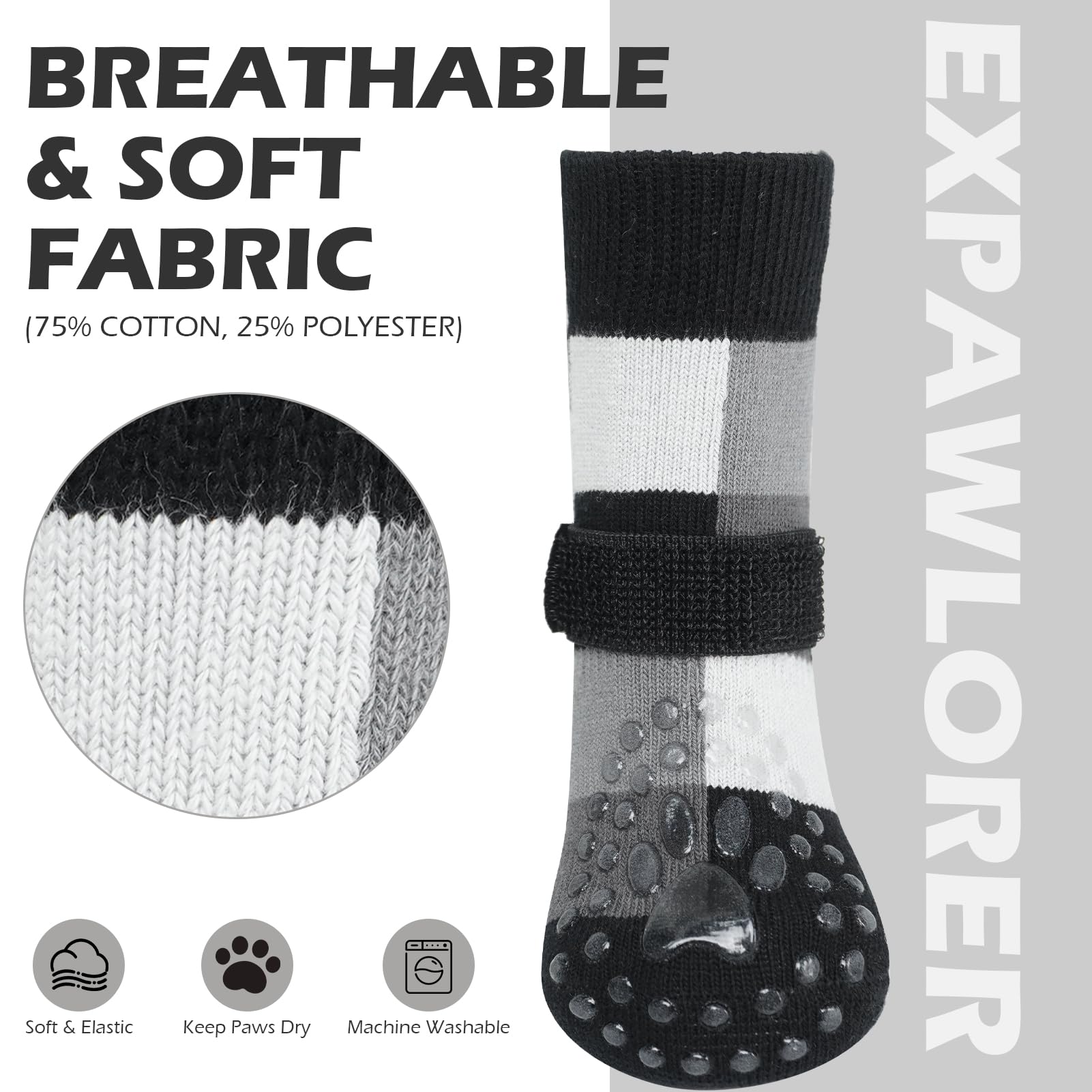 EXPAWLORER dog socks anti-lick design reduces paw licking.
