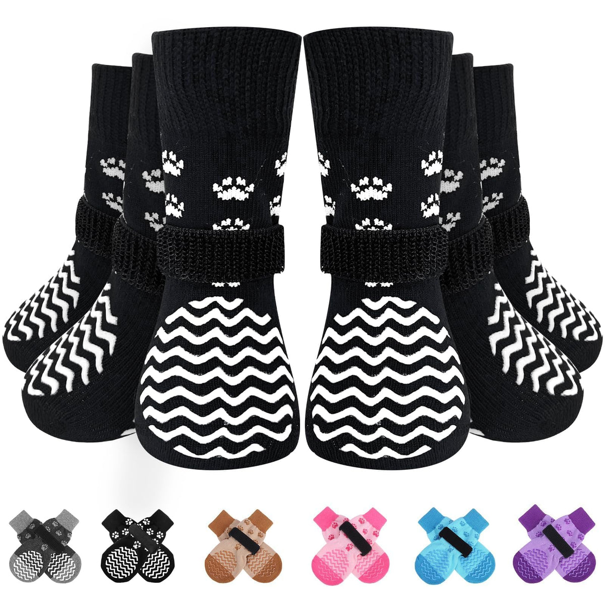 EXPAWLORER dog socks anti-slip-grips improve traction on hardwood floors.