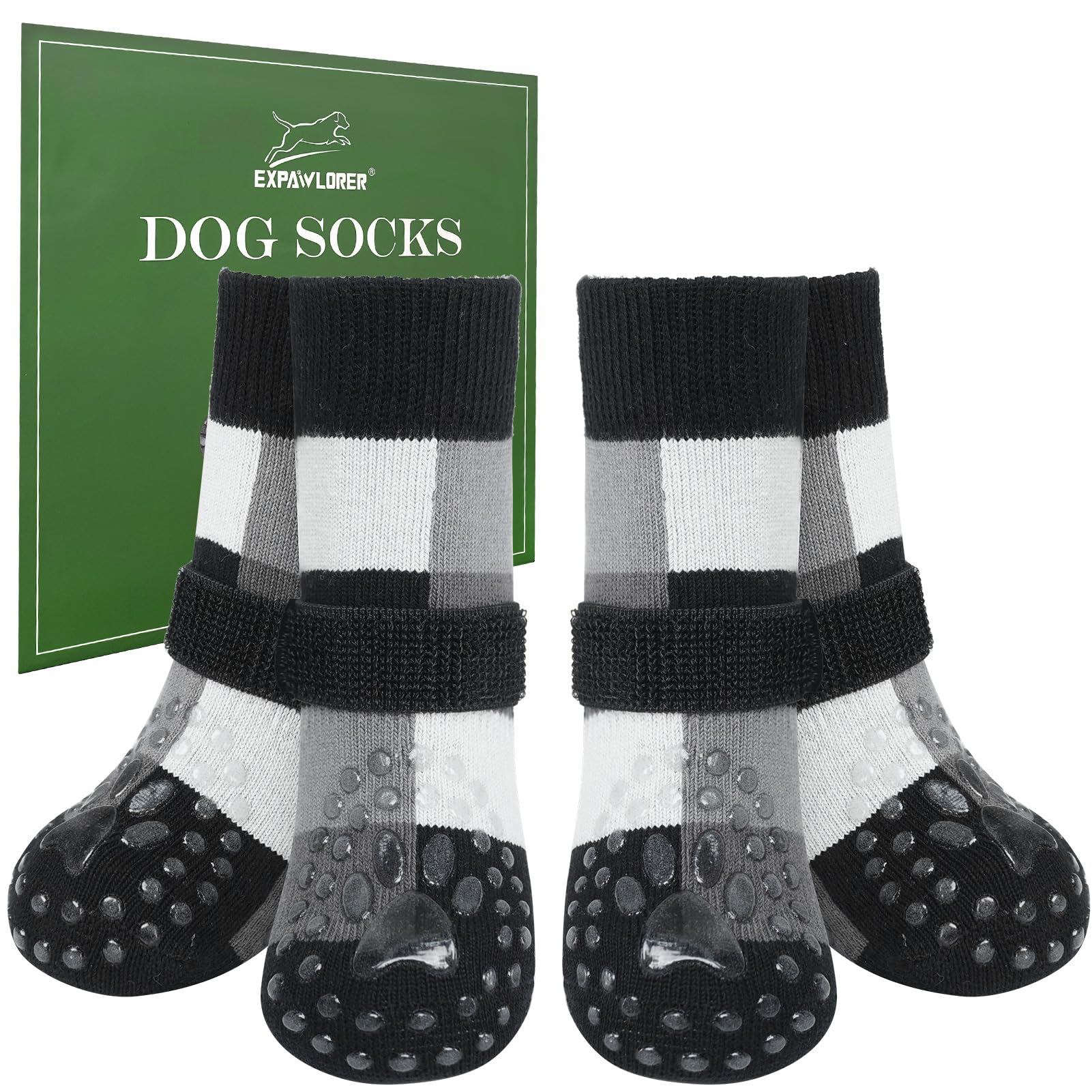 EXPAWLORER dog socks color-block non-slip design for safer indoor traction.