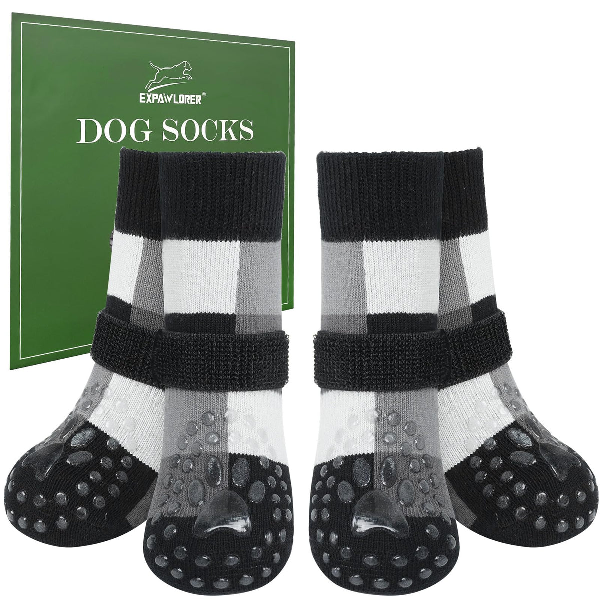 EXPAWLORER dog socks color-block non-slip design for safer indoor traction.