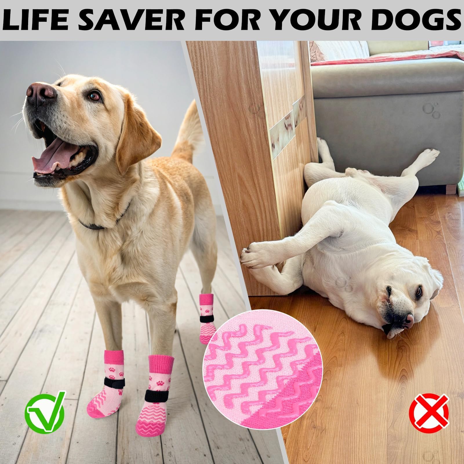 EXPAWLORER dog socks on hardwood floors reduce slips indoors