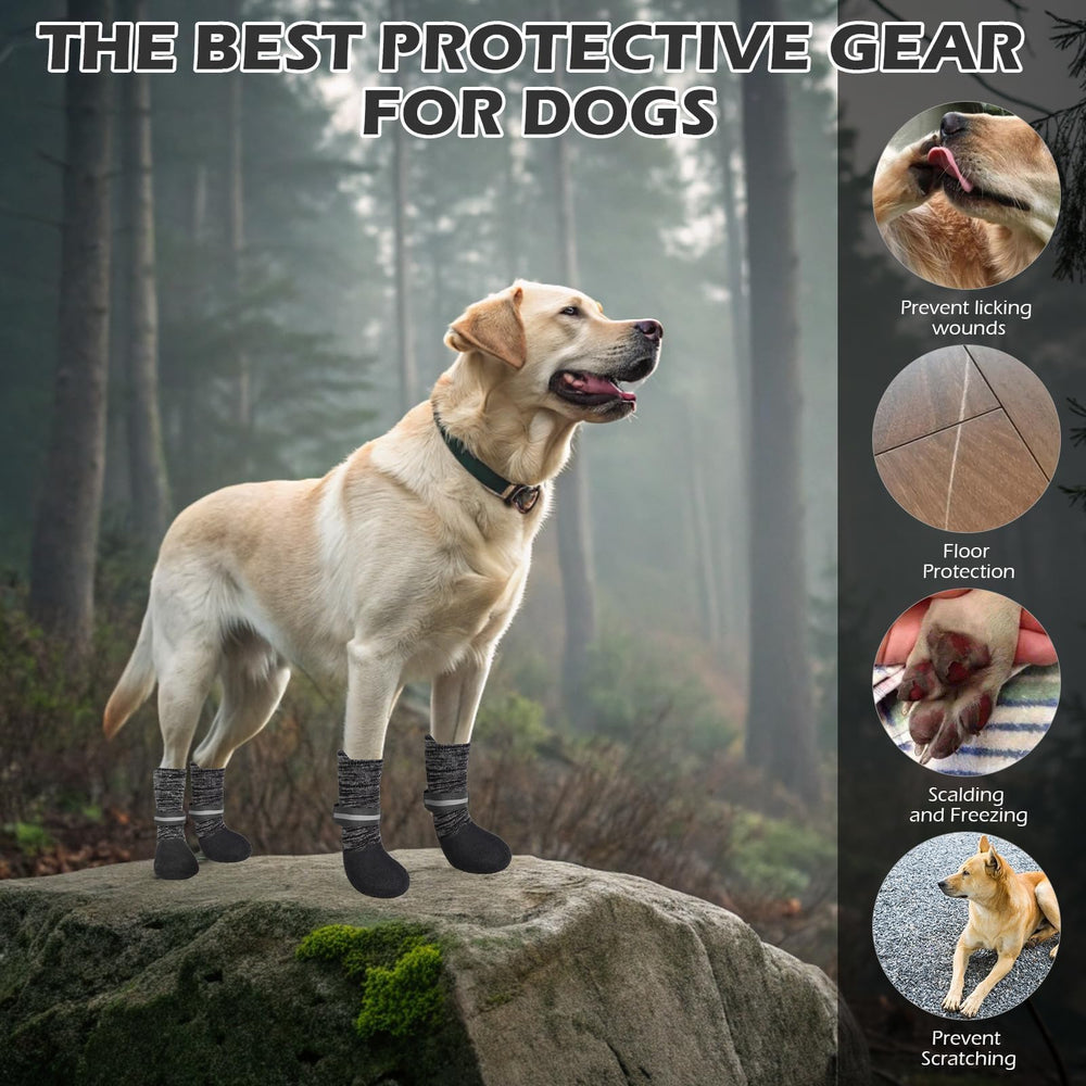 EXPAWLORER anti-slip socks worn during outdoor adventures on snowy or icy ground.