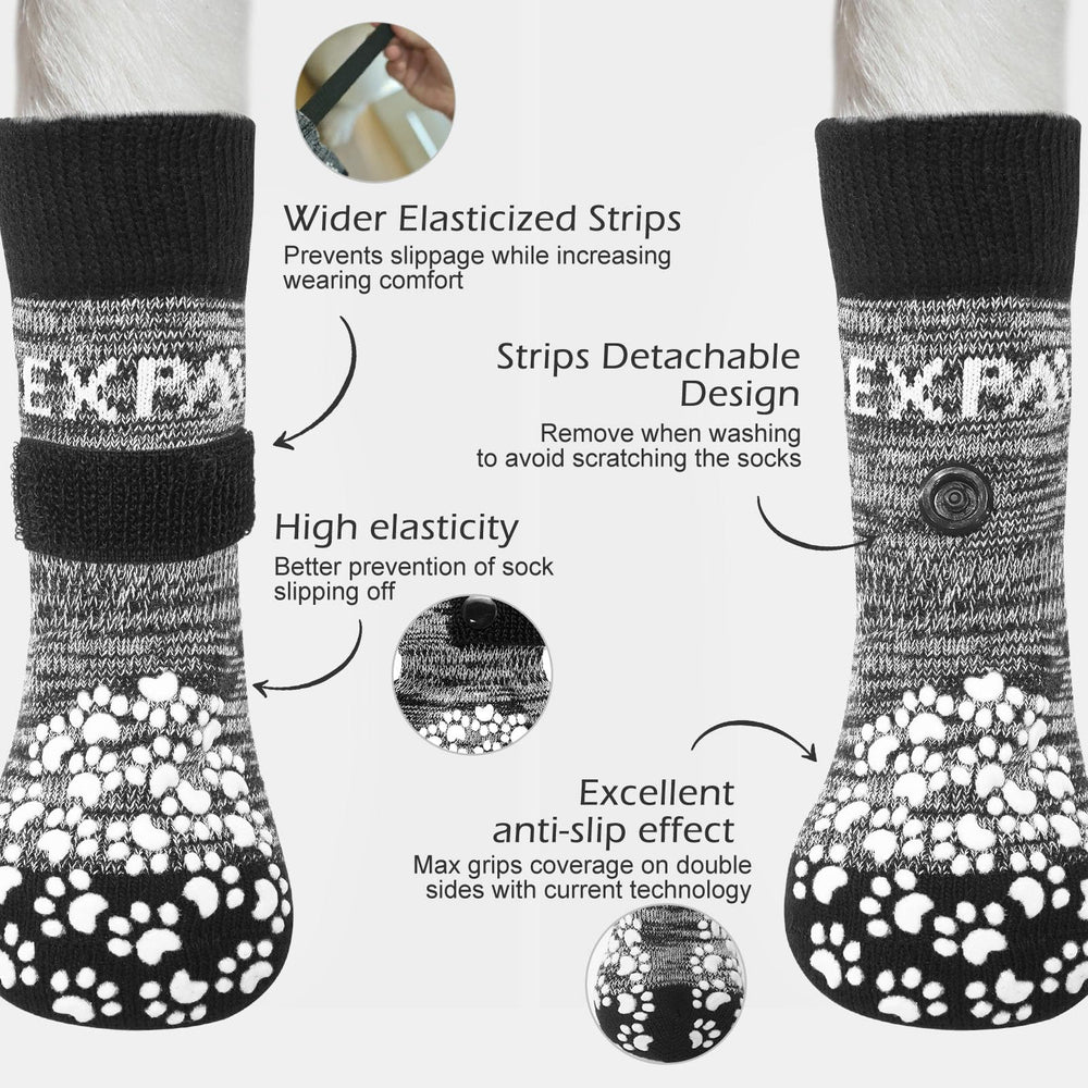 EXPAWLORER dog socks show paw licking protection for calmer paws.