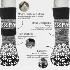 EXPAWLORER dog socks show paw licking protection for calmer paws.