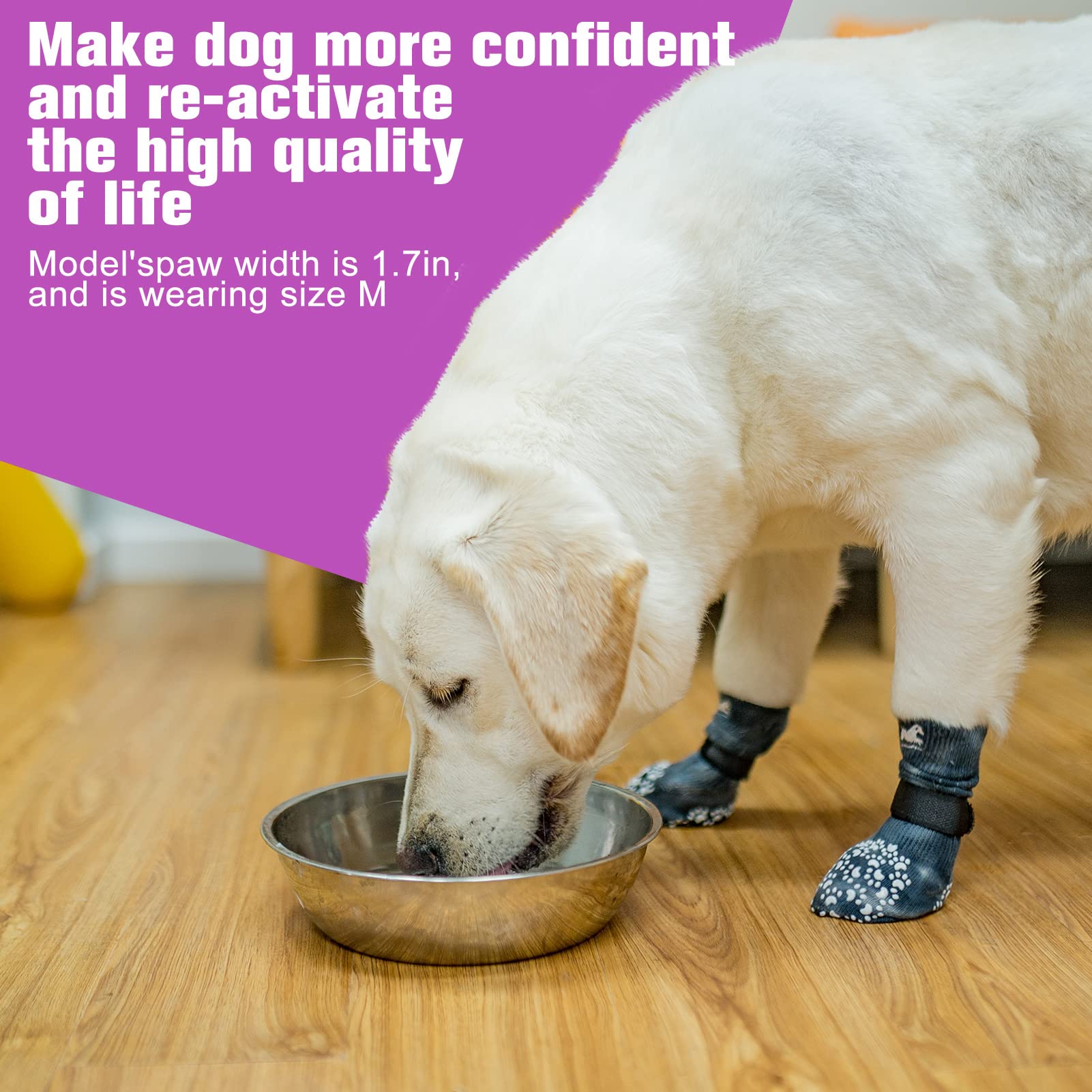 Wide straps and knit material keep EXPAWLORER socks in place.