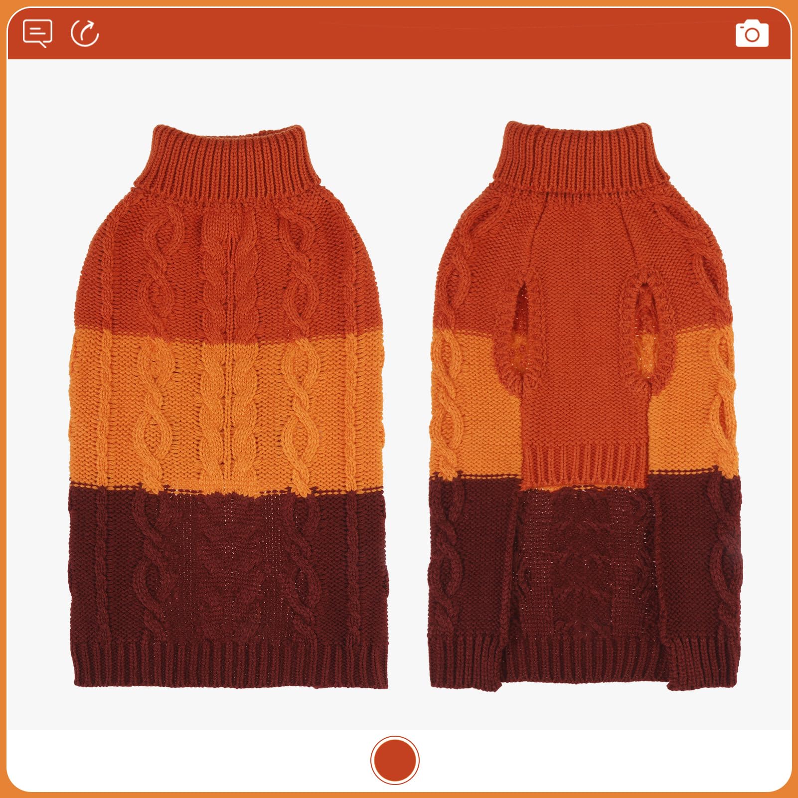 EXPAWLORER dog sweater orange back view shows festive warmth for holidays