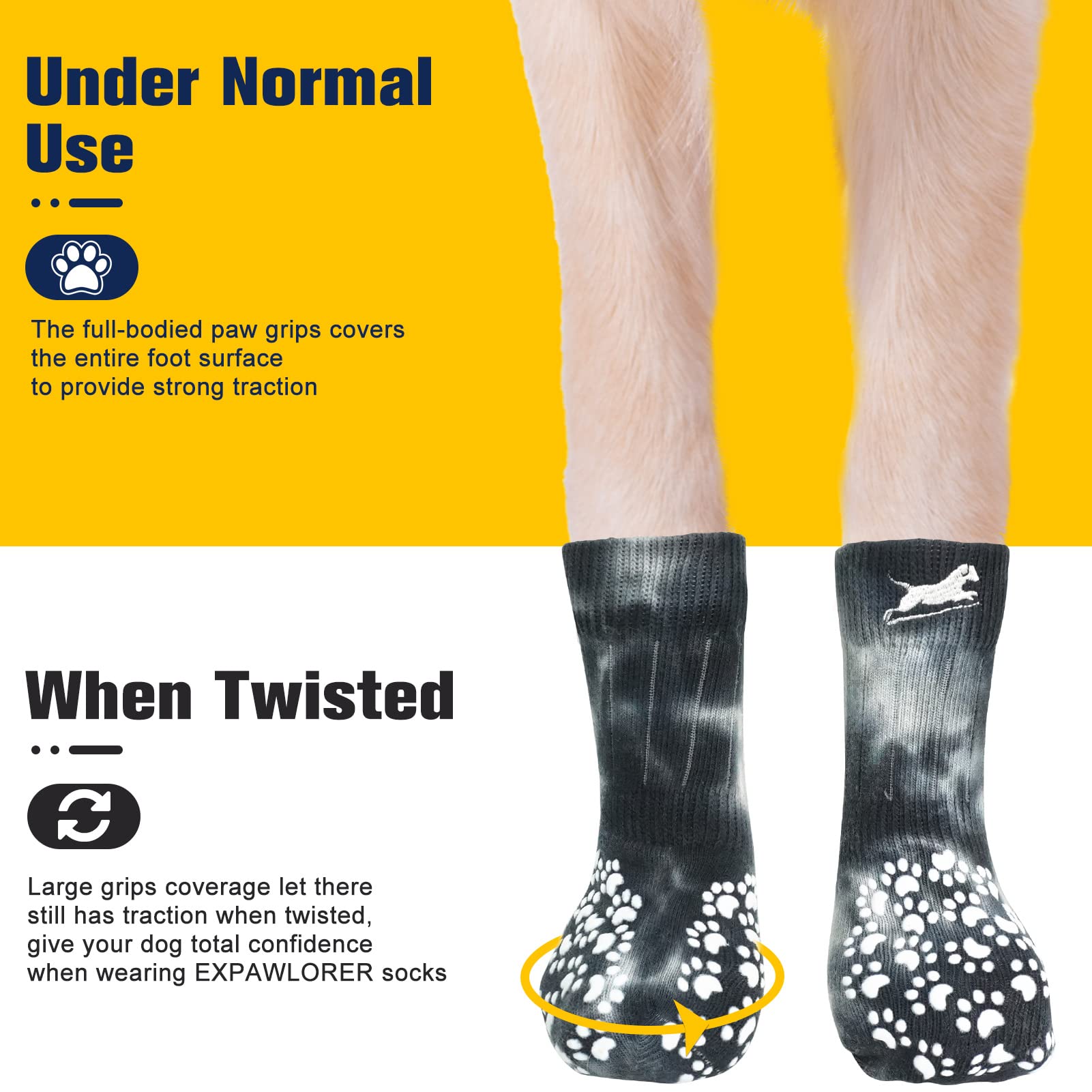 EXPAWLORER double-side paw grips providing grip on slick surfaces.
