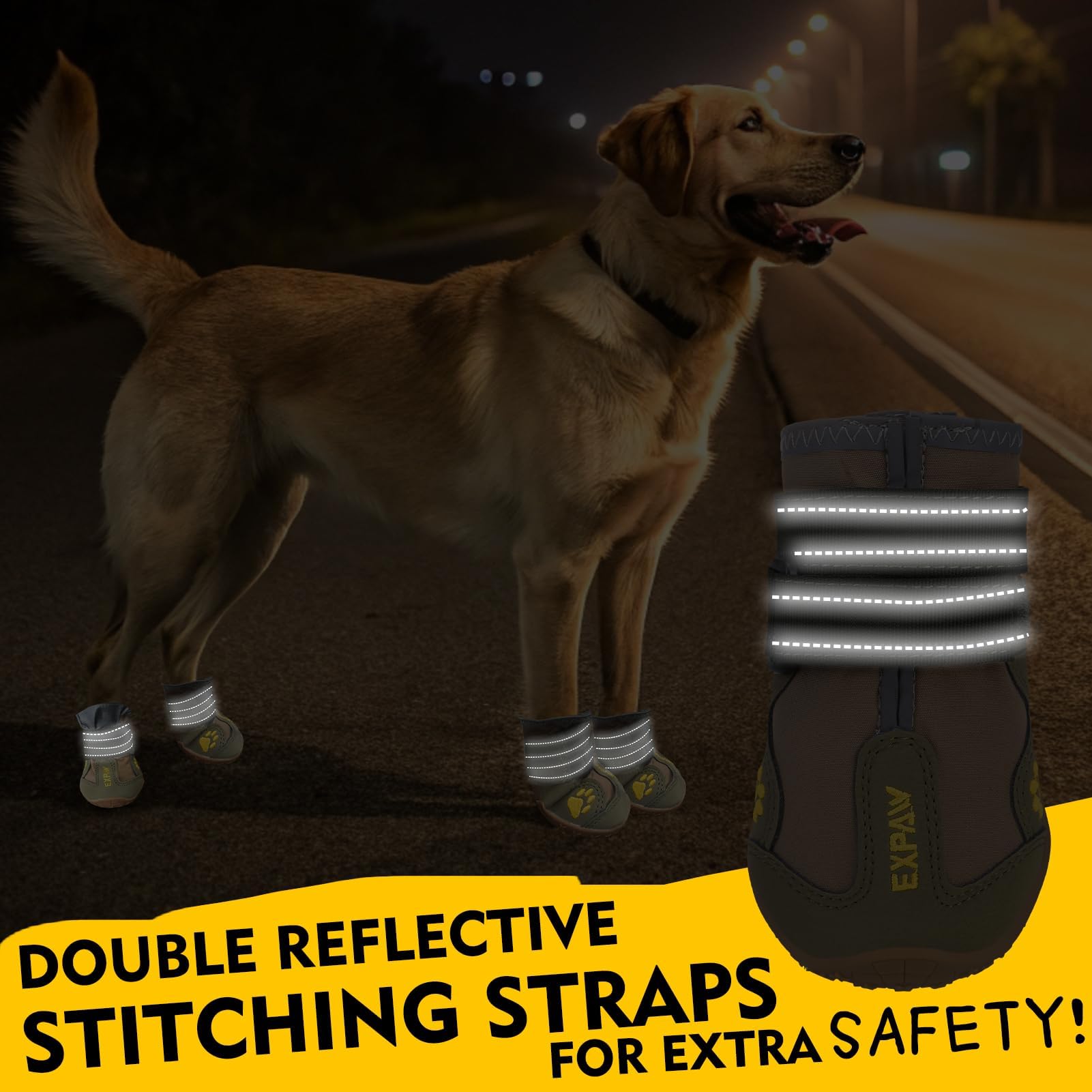EXPAWLORER easy-on Velcro straps simplify booting up.