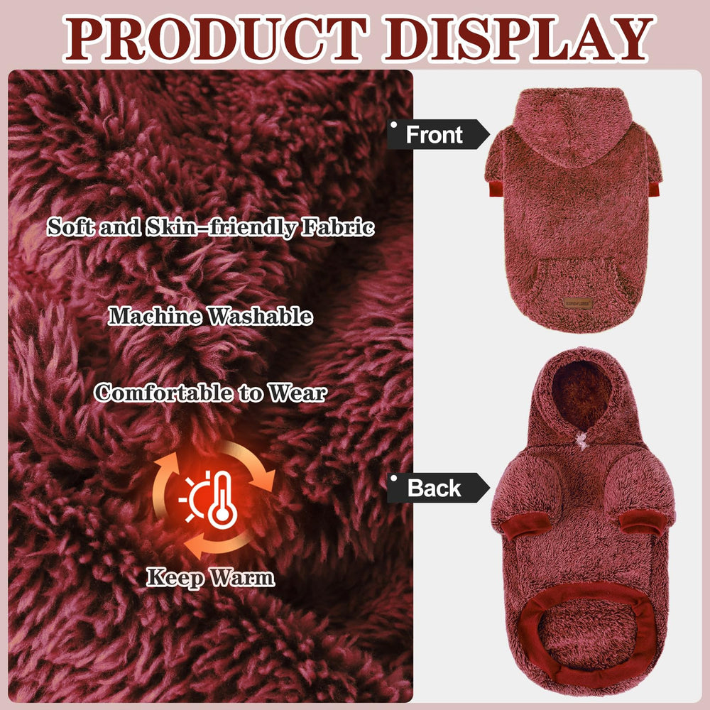 EXPAWLORER fuzzy dog sweater hoodie hood close-up shows snug wind protection