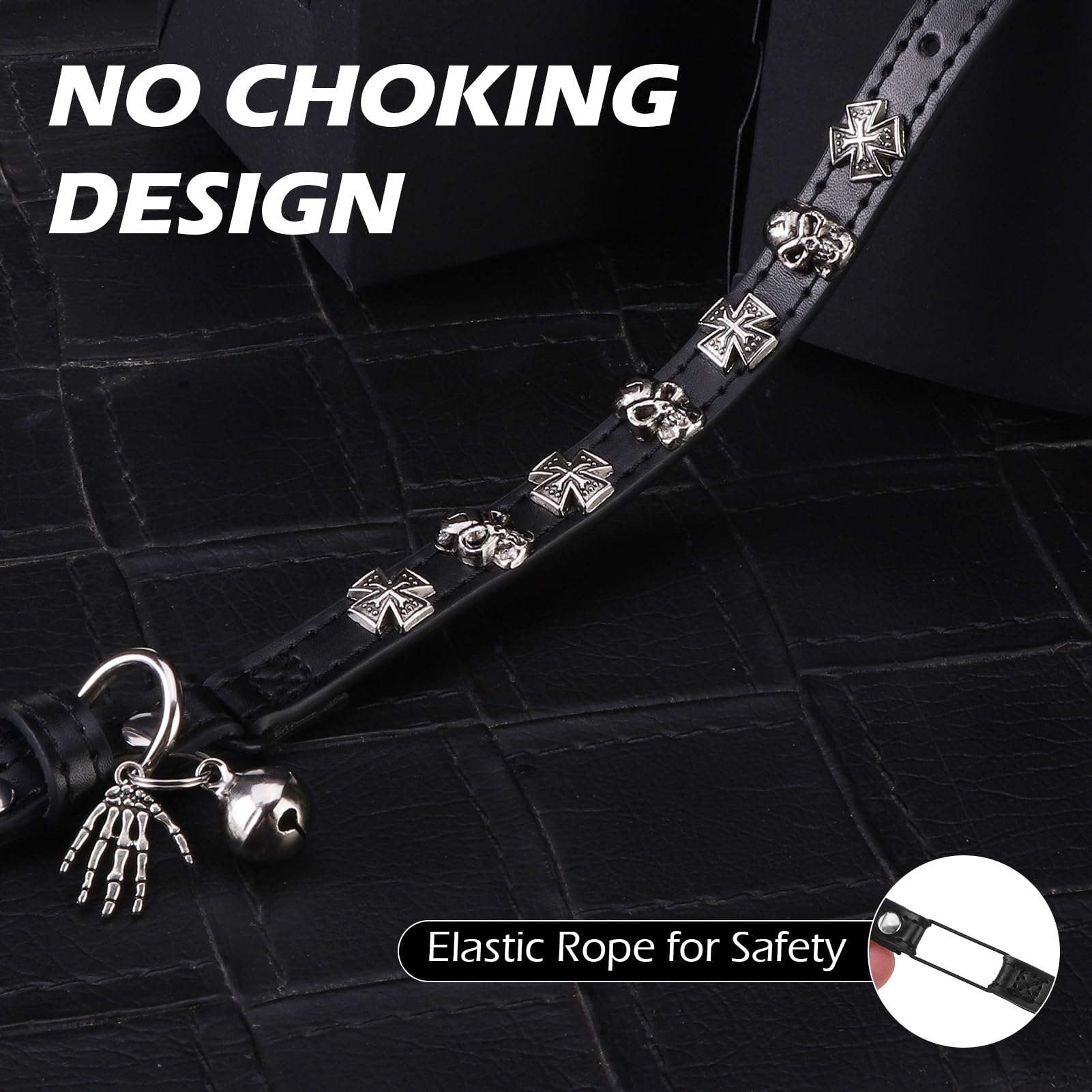 EXPAWLORER Halloween cat collar D-ring attachment closeup shows easy tag connection