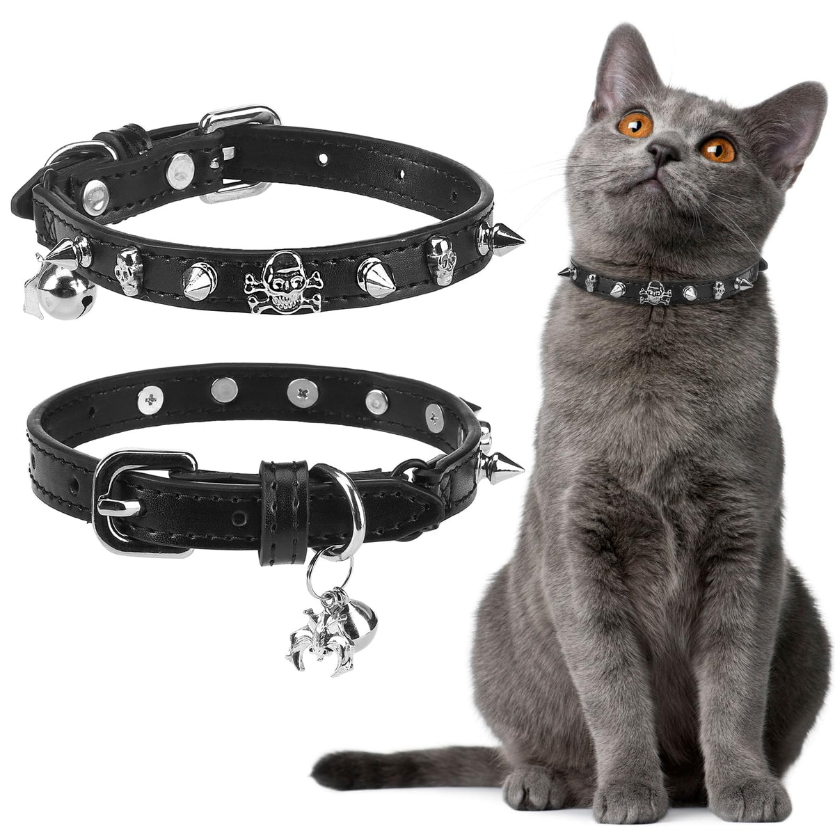 EXPAWLORER Halloween cat collar leather buckle—durable daily wear.