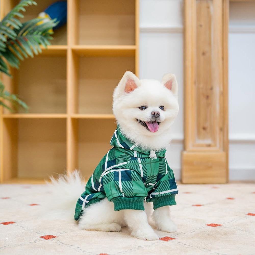 EXPAWLORER plaid dog hoodie care-washable fabric keeps maintenance simple.