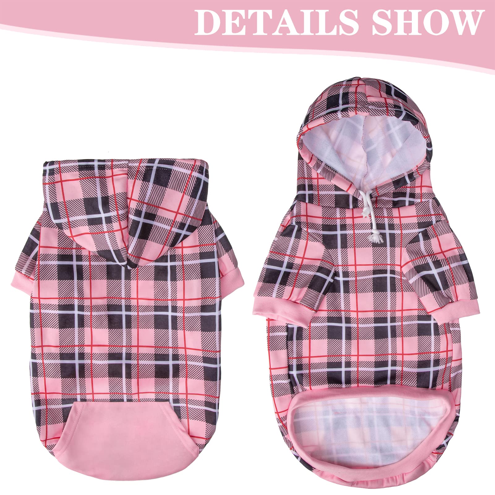 EXPAWLORER plaid dog hoodie detail stitching highlights quality craftsmanship.